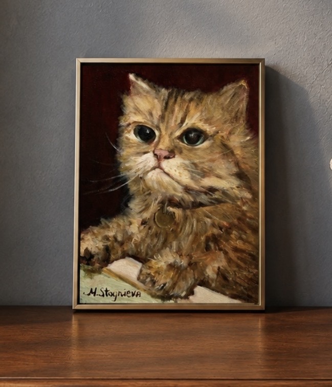 Cat Mars — original painting by Marina Stognieva, oil on canvas, 2019, interior visualisation